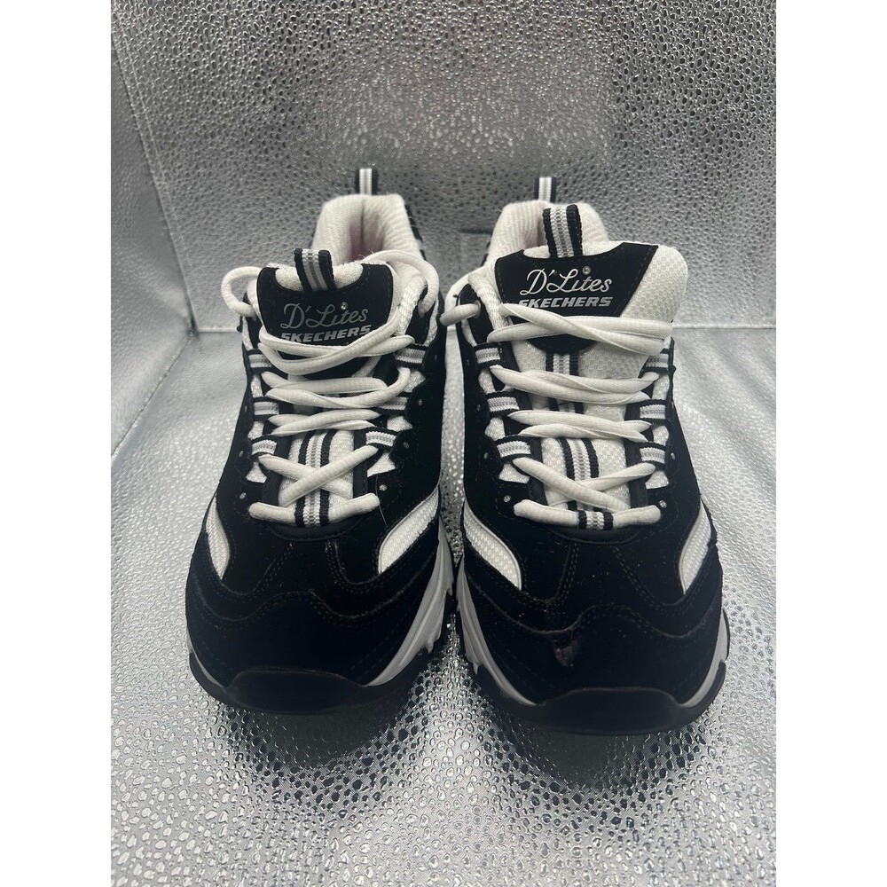 Skechers D'Lites Biggest Fan Womens Size 9.5 Black White Running Shoes Sneakers
